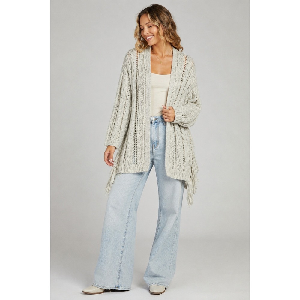 Cupcakes and Cashmere Drop Needle Cardigan Womens Medium Oatmeal Beachy Boho